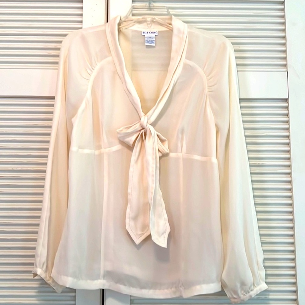 Ivory Bow Tie Front Sheer Long Sleeve Blouse size M